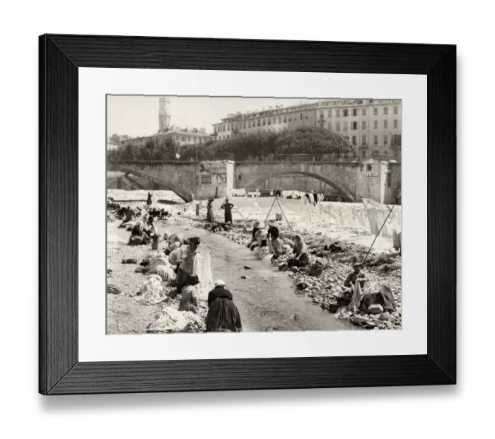 Framed Print : Washing clothes in a rvier, south of France Framed Print : Washing clothes in a rvier, south of France