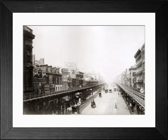 Framed Print : Street scene and El-train New York Framed Print : Street scene and El-train New York