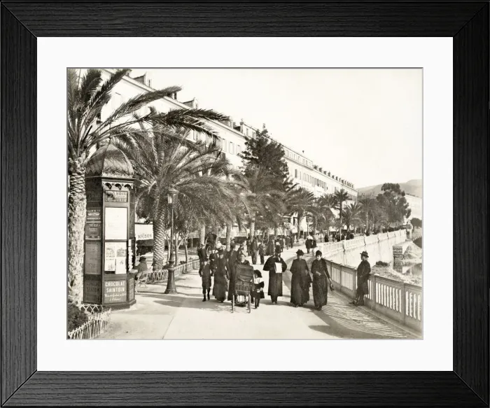 Framed Print : View of a premenade, south of France, baby in pram Framed Print : View of a premenade, south of France, baby in pram