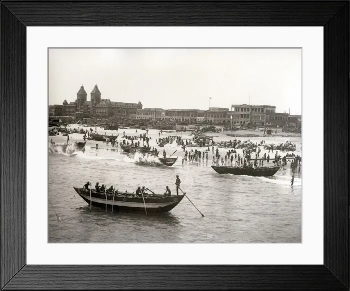 Framed Print : Fishing boats, and view of Madras from the Jetty Framed Print : Fishing boats, and view of Madras from the Jetty