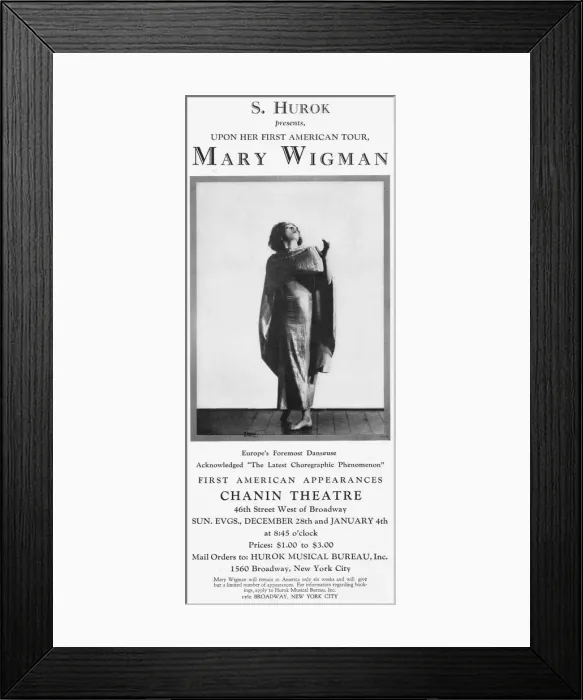 Framed Print : Advert for Mary Wigman, on her first American