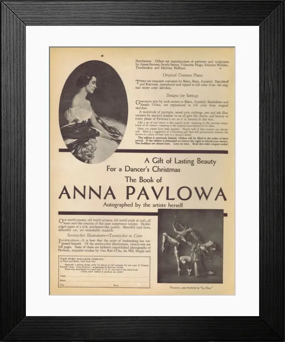 Framed Print : Advert for The Book of Anna Pavlova, 1930 Framed Print : Advert for The Book of Anna Pavlova, 1930