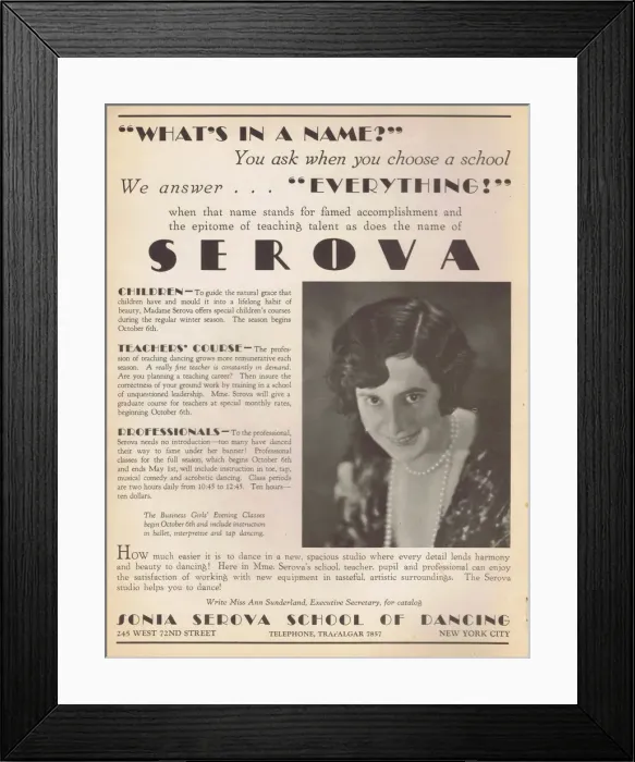 Framed Print : Advert for the Sonia Serova School of Dancing, 1930 Framed Print : Advert for the Sonia Serova School of Dancing, 1930