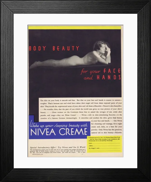 Framed Print : Advert for Nivea beauty creme, 1929 Framed Print : Advert for Nivea beauty creme, 1929