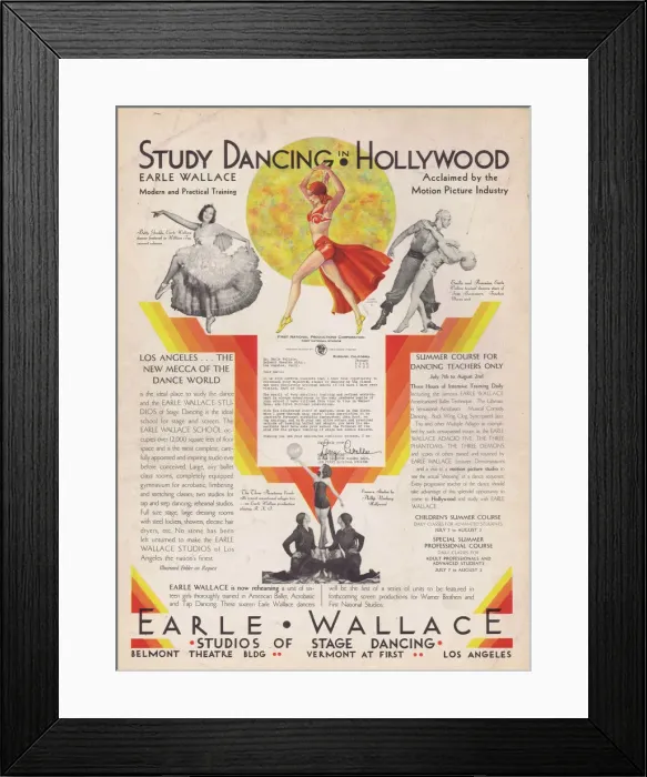 Framed Print : Advert for the Earle Wallace dancing school in Los Angeles Framed Print : Advert for the Earle Wallace dancing school in Los Angeles