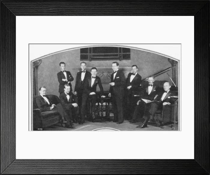 Framed Print : Jack Virgil - standing by the table - with his orchestra Framed Print : Jack Virgil - standing by the table - with his orchestra