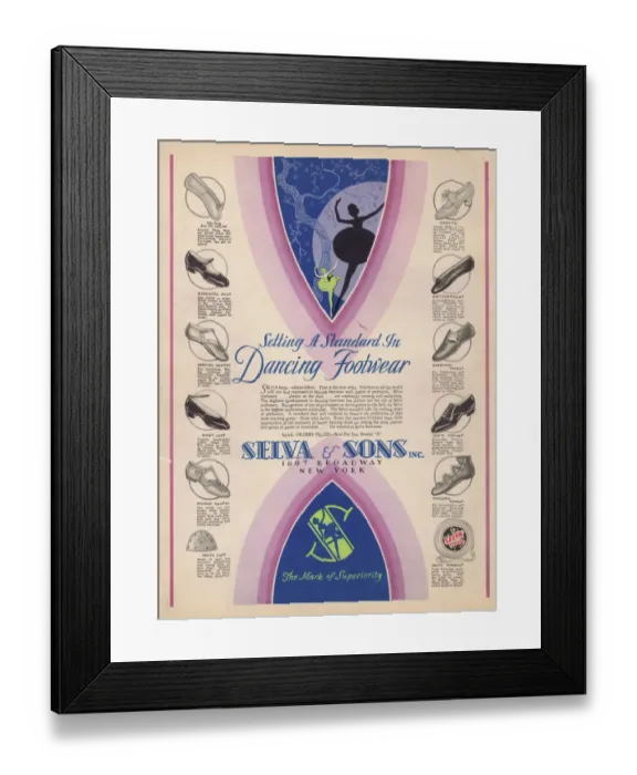 Framed Print : Advert for Selva and Sons. Dancing Footwear, New York, 1929 Framed Print : Advert for Selva and Sons. Dancing Footwear, New York, 1929