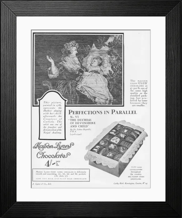 Framed Print : Advert for Maison Lyons chocolate, 1926 Framed Print : Advert for Maison Lyons chocolate, 1926