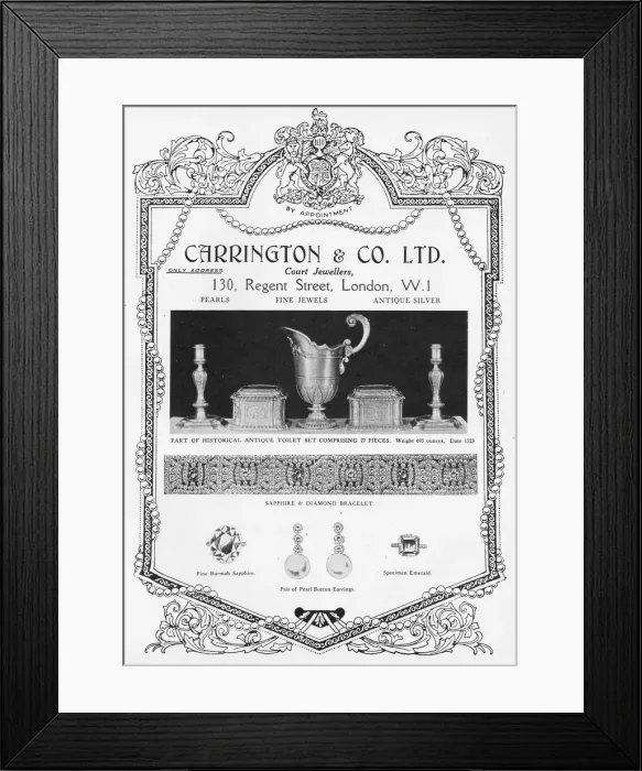 Framed Print : Advert for Carrington and Co Ltd - Court Jewellers, London Framed Print : Advert for Carrington and Co Ltd - Court Jewellers, London