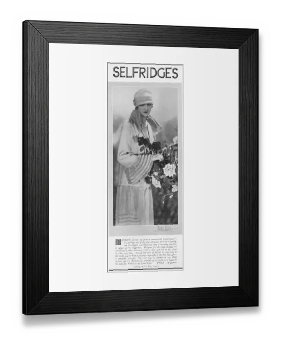 Framed Print : Advert for an elegant coat on sale at Selfridge s, London Framed Print : Advert for an elegant coat on sale at Selfridge s, London