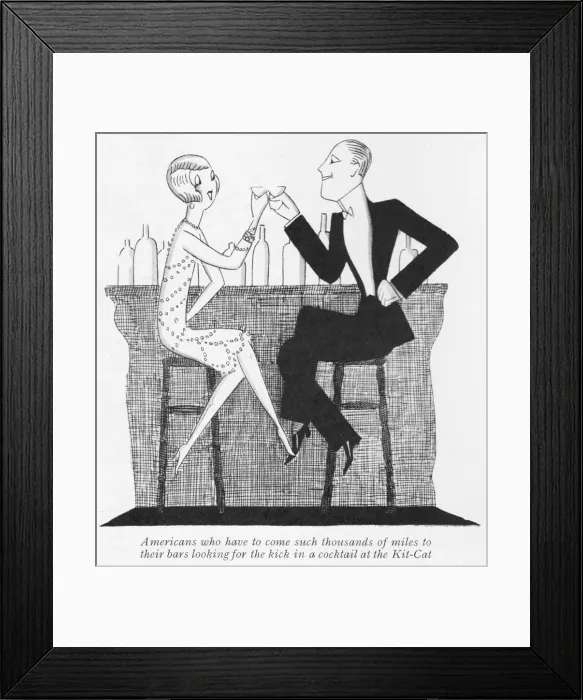 Framed Print : Sketch by Fish showing a couple having a cocktail Framed Print : Sketch by Fish showing a couple having a cocktail