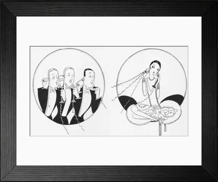 Framed Print : A sketch by Fish of a young lady on the telephone