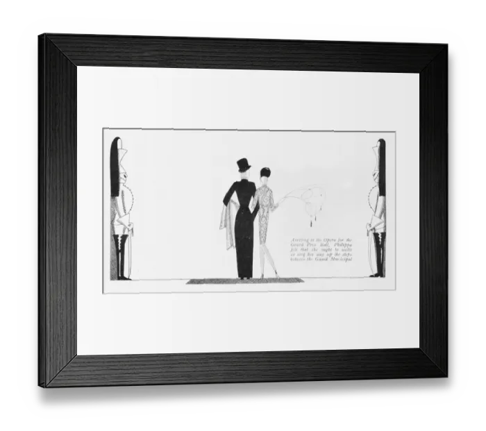 Framed Print : Sketch by Fish of a couple arriving at the Paris Framed Print : Sketch by Fish of a couple arriving at the Paris