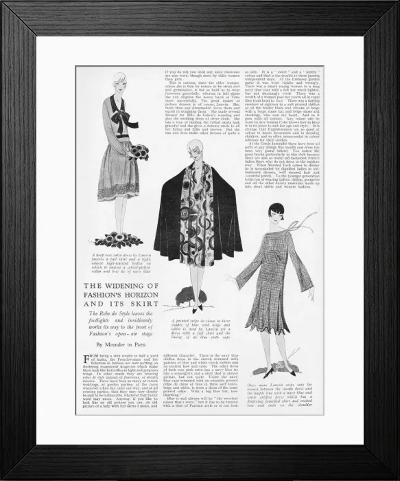 Framed Print : Three dresses from Lanvin illustrating the widening Framed Print : Three dresses from Lanvin illustrating the widening
