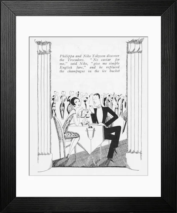 Framed Print : Sketch by Fish showing a couple having champagne Framed Print : Sketch by Fish showing a couple having champagne