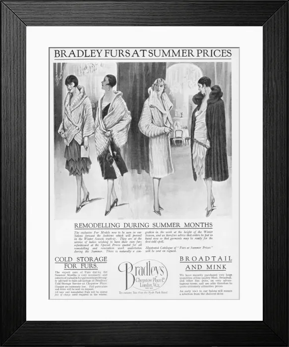 Framed Print : Advert for Bradleys fur coats, London, 1926 Framed Print : Advert for Bradleys fur coats, London, 1926