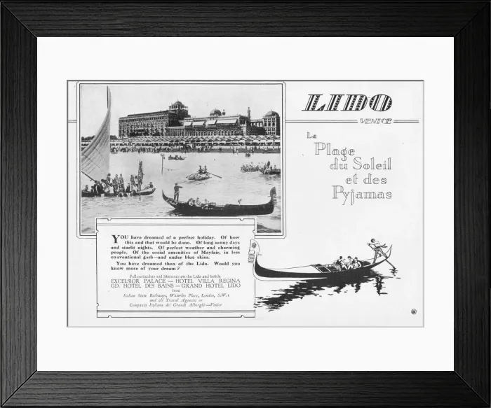 Framed Print : Advert for the attractions of the Lido, Venice Framed Print : Advert for the attractions of the Lido, Venice