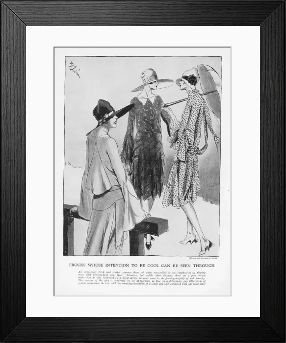 Framed Print : A sketch of three summer frocks by Soulie, 1926 Framed Print : A sketch of three summer frocks by Soulie, 1926
