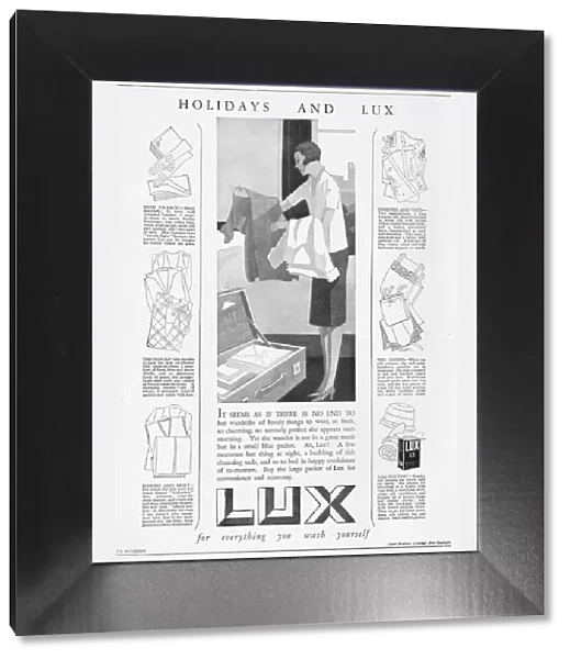 Advert for Lux, soap powder, with hints for holiday