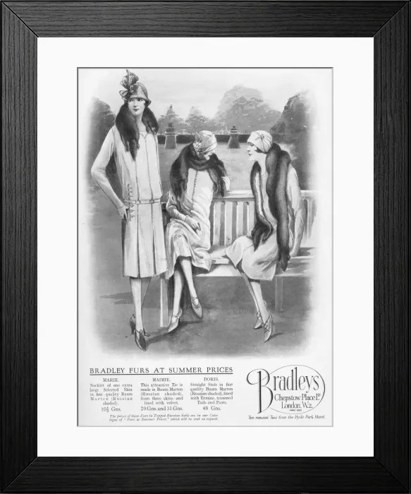 Framed Print : Advert for Bradleys fur coats, London, 1926 Framed Print : Advert for Bradleys fur coats, London, 1926