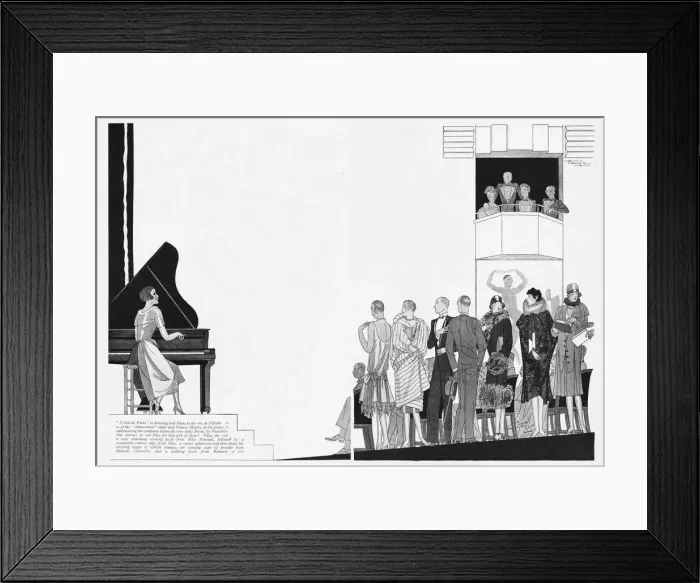 Framed Print : A summer scene showing Paris fashions at a piano Framed Print : A summer scene showing Paris fashions at a piano
