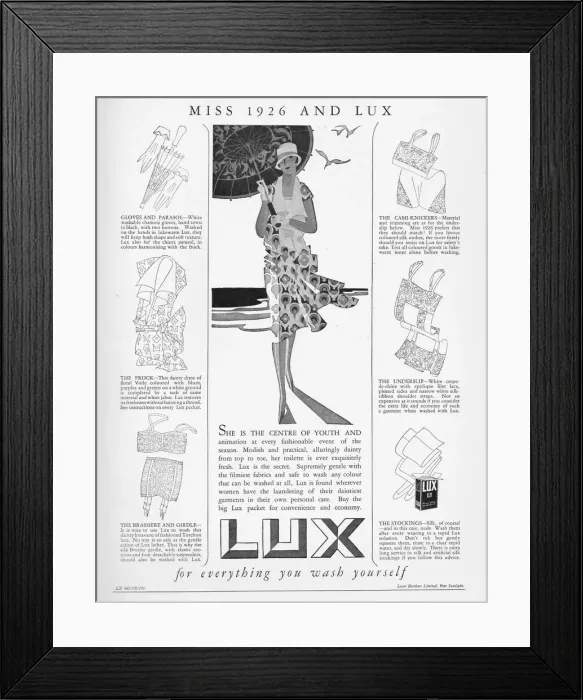 Framed Print : Advert for Lux, soap powder, featuring Miss 1926 Framed Print : Advert for Lux, soap powder, featuring Miss 1926