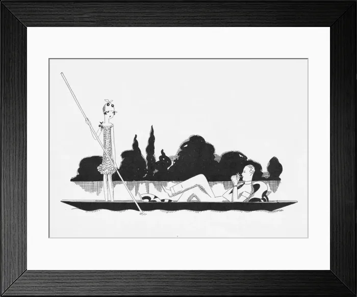 Framed Print : Sketch by Fish of a couple boating on the river near Bray Framed Print : Sketch by Fish of a couple boating on the river near Bray