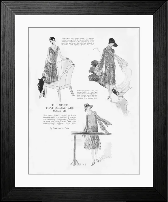 Framed Print : Three new dress designs illustrating new fabrics, Paris Framed Print : Three new dress designs illustrating new fabrics, Paris