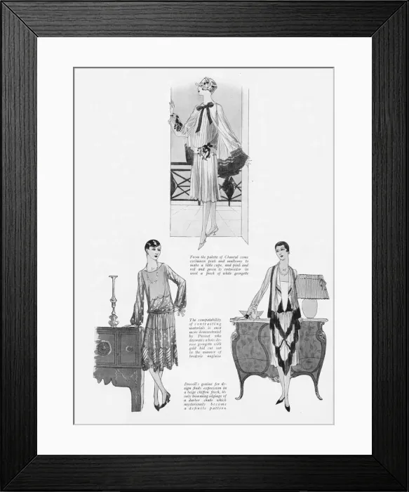 Framed Print : Three new dress designs illustrating new fabrics, Paris Framed Print : Three new dress designs illustrating new fabrics, Paris