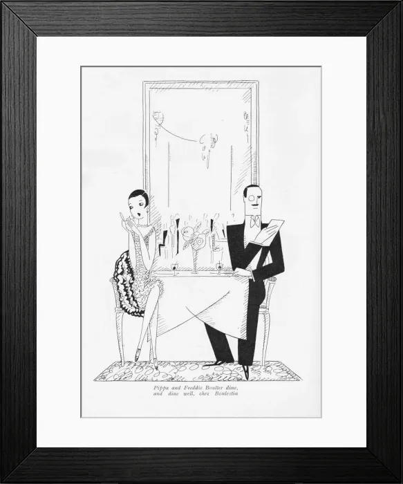 Framed Print : Sketch by Fish of a couple dining at Boulestin Framed Print : Sketch by Fish of a couple dining at Boulestin