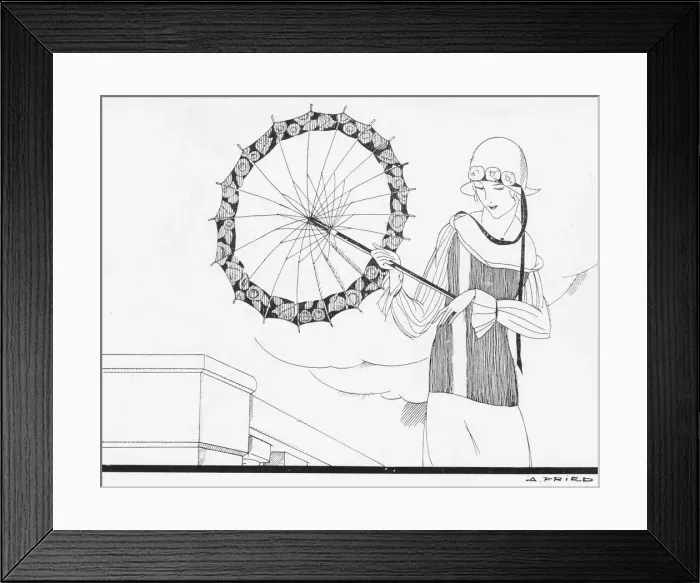 Framed Print : A sketch of a lady with an umbrella in the summer sun, 1926 Framed Print : A sketch of a lady with an umbrella in the summer sun, 1926