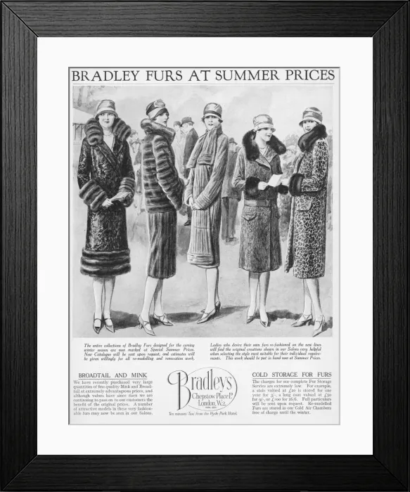Framed Print : Advert for Bradleys fur coats, London, 1926 Framed Print : Advert for Bradleys fur coats, London, 1926