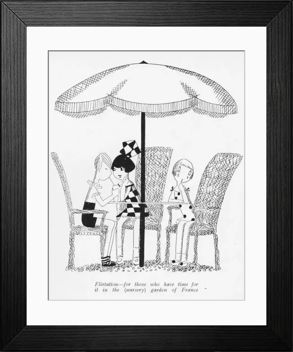 Framed Print : Sketch by Fish of children flirting in a garden setting Framed Print : Sketch by Fish of children flirting in a garden setting