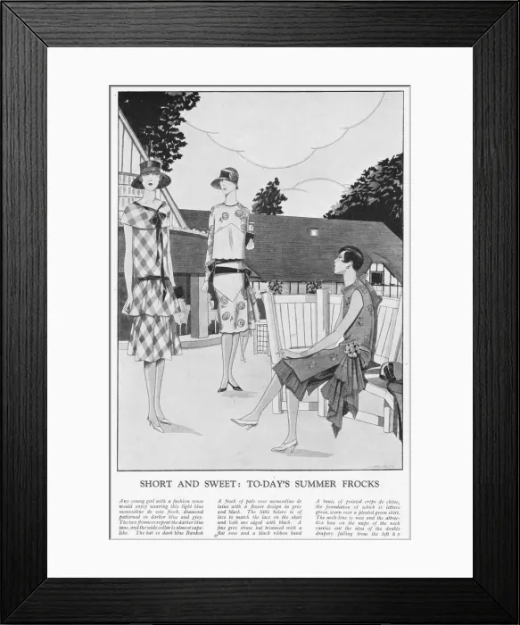Framed Print : Three short and sweet Parisian summer frocks, 1926 Framed Print : Three short and sweet Parisian summer frocks, 1926