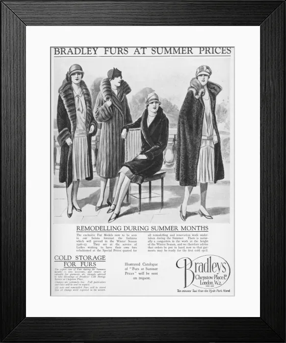 Framed Print : Advert for Bradleys fur coats, London, 1926 Framed Print : Advert for Bradleys fur coats, London, 1926
