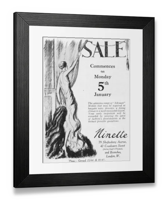 Framed Print : Advert for Ninette Couture, London, 1925 Framed Print : Advert for Ninette Couture, London, 1925