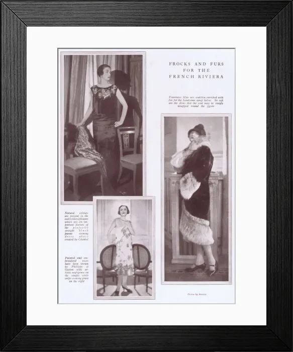 Framed Print : Three frocks and furs for the French Riviera, 1925 Framed Print : Three frocks and furs for the French Riviera, 1925