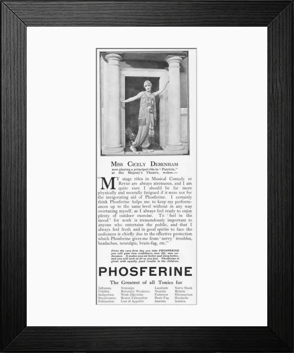 Framed Print : Advert for Phosferine tonic featuring the actress Framed Print : Advert for Phosferine tonic featuring the actress