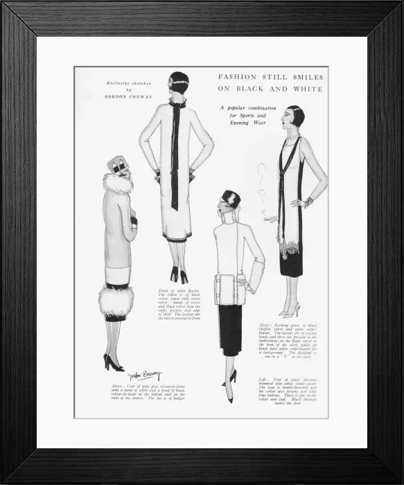 Framed Print : Fashion sketches by Gordon Conway in black Framed Print : Fashion sketches by Gordon Conway in black