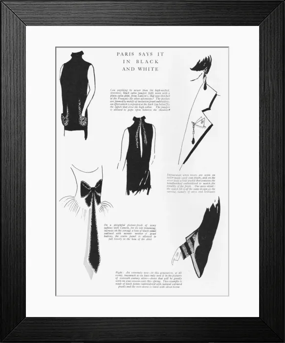 Framed Print : Black and white fashion details from Lanvin, Paris, 1925 Framed Print : Black and white fashion details from Lanvin, Paris, 1925