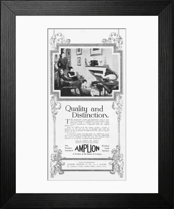 Framed Print : Advert for Amplon wireless loud speaker, a product Framed Print : Advert for Amplon wireless loud speaker, a product