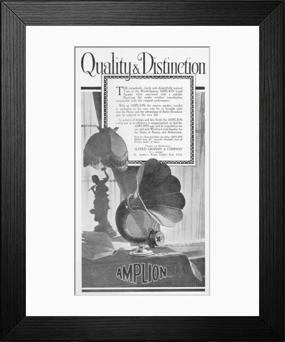 Framed Print : Advert for Amplon wireless loud speaker, a product Framed Print : Advert for Amplon wireless loud speaker, a product