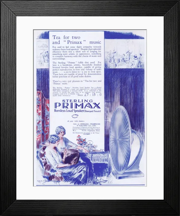 Framed Print : Advert for Sterling Premax hornless loud speaker, 1925 Framed Print : Advert for Sterling Premax hornless loud speaker, 1925