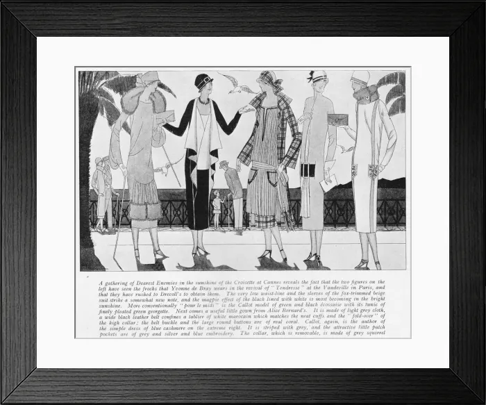 Framed Print : Five fashion sketches by Hemjic on the Riviera, 1925 Framed Print : Five fashion sketches by Hemjic on the Riviera, 1925