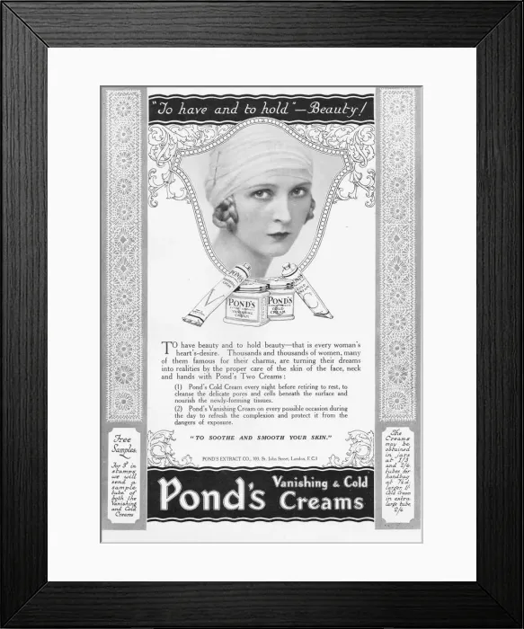 Framed Print : Advert for Ponds vanishing and cold creams, 1925 Framed Print : Advert for Ponds vanishing and cold creams, 1925
