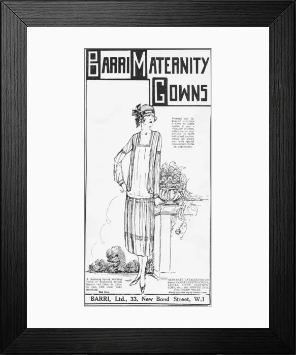 Framed Print : Advert for London couturier Barri Maternity Gowns, London Framed Print : Advert for London couturier Barri Maternity Gowns, London