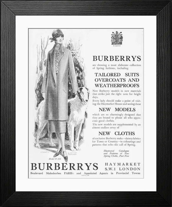 Framed Print : Advert for Burberrys tailored suits, overcoats Framed Print : Advert for Burberrys tailored suits, overcoats