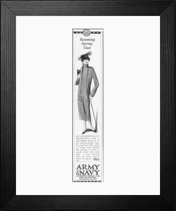 Framed Print : Advert for an attractive Spring coat from Army Framed Print : Advert for an attractive Spring coat from Army