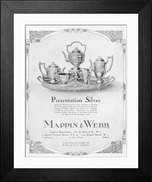 Framed Print : Advert for Mappin and Webb presentation silver ware, 1925 Framed Print : Advert for Mappin and Webb presentation silver ware, 1925