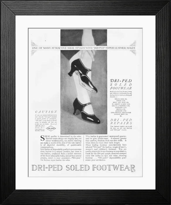 Framed Print : Advert for Dri-ped soled footwear, 1925 Framed Print : Advert for Dri-ped soled footwear, 1925
